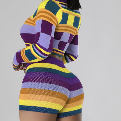 Colorful Knit Sweater Crop Top Short Set Fashion Closet Clothing