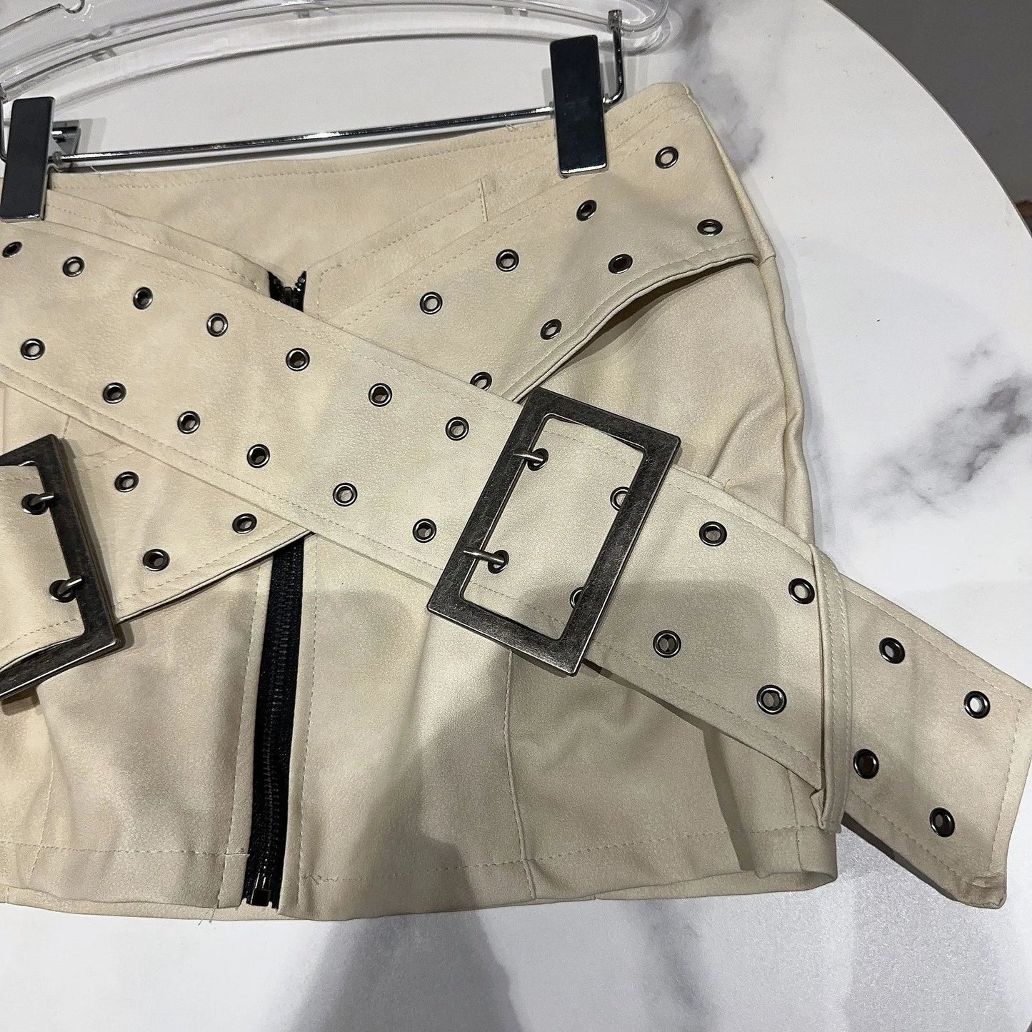 Criss-cross Belt Leather Skirt Fashion Closet Clothing