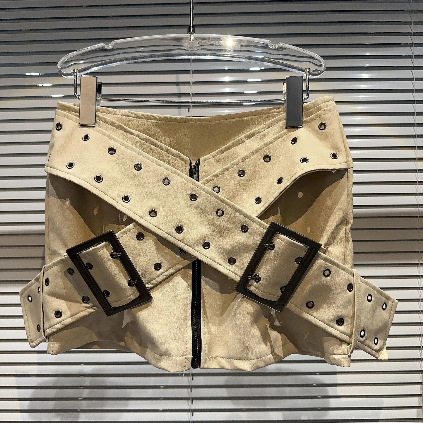 Criss-cross Belt Leather Skirt Fashion Closet Clothing