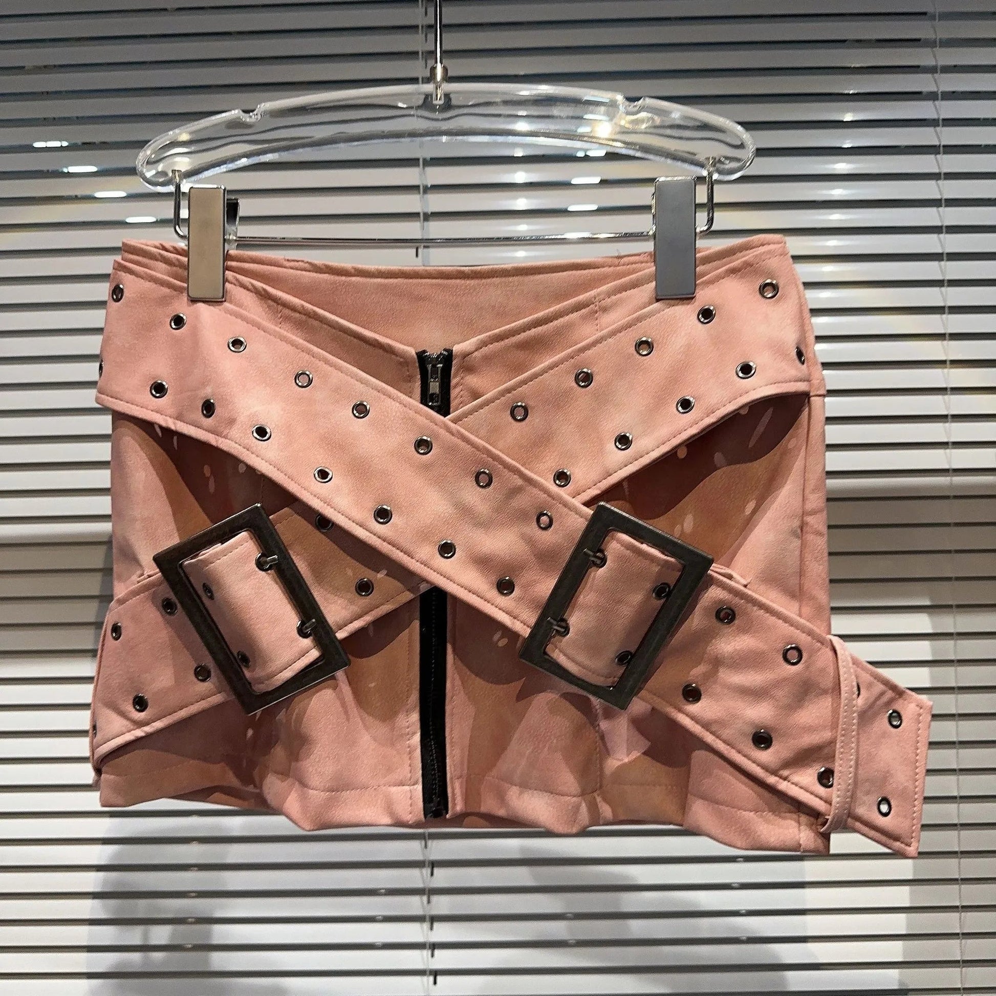 Criss-cross Belt Leather Skirt