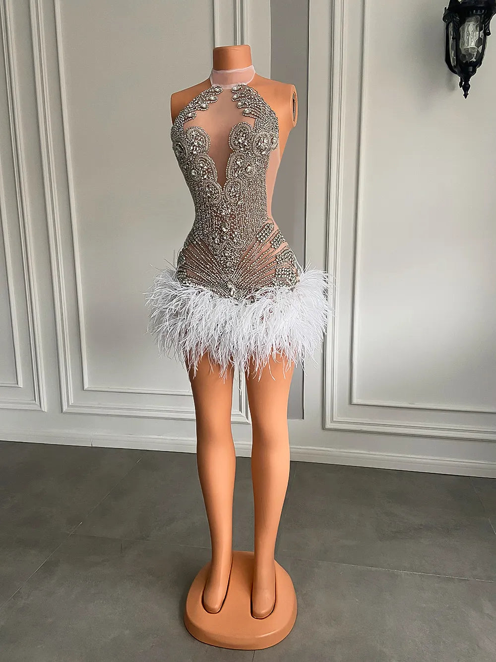 Crystal Feather Mini Dress Fashion Closet Clothing