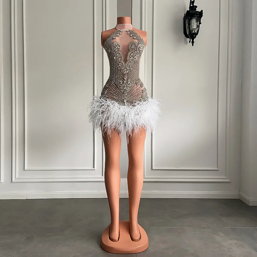 Crystal Feather Mini Dress Fashion Closet Clothing