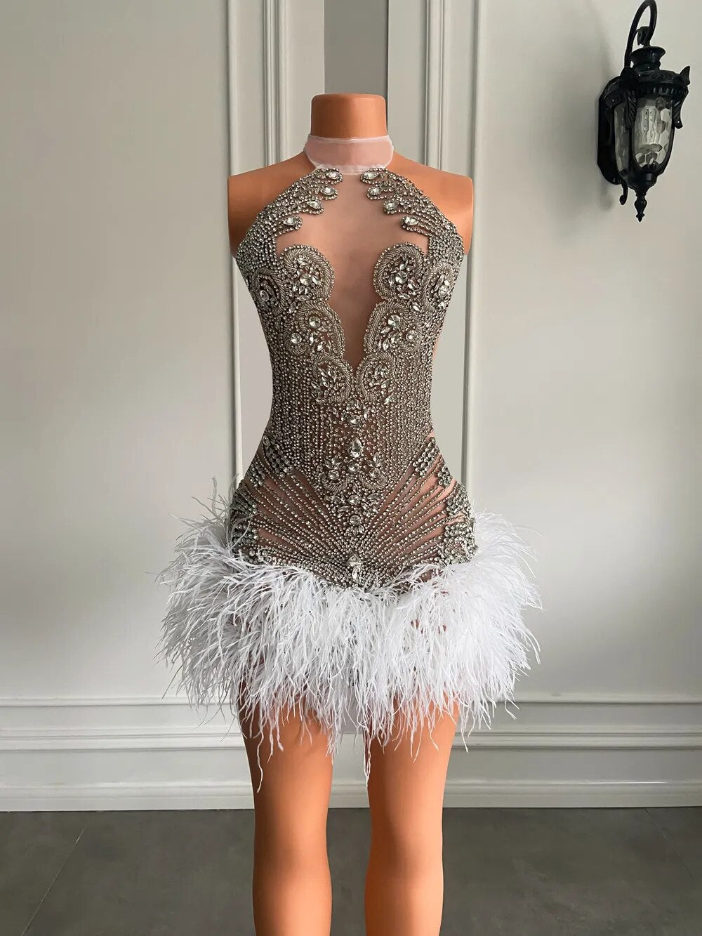 Crystal Feather Mini Dress Fashion Closet Clothing