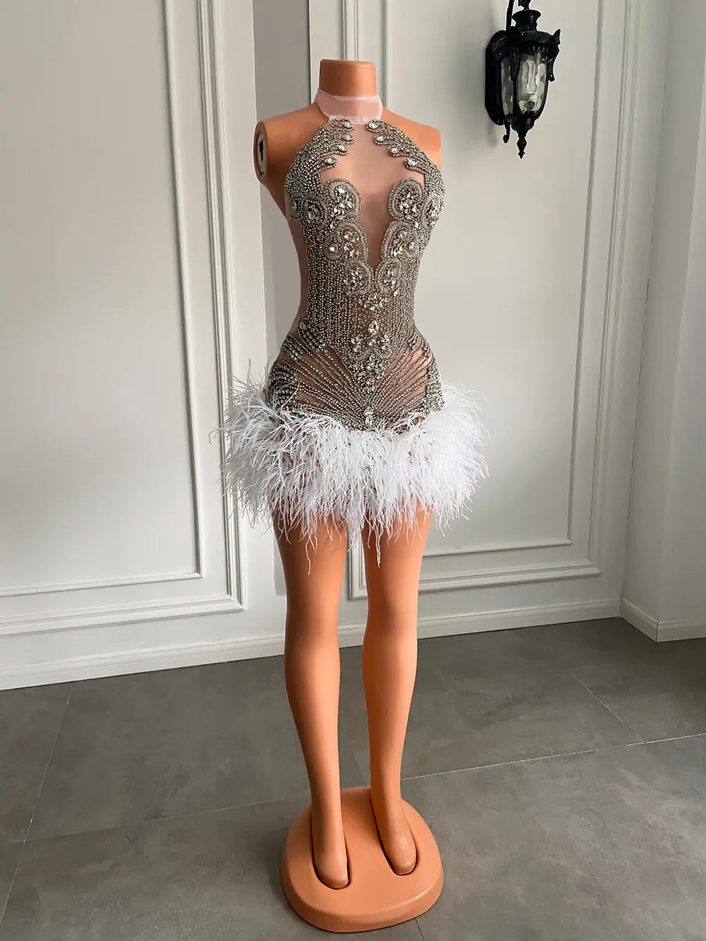 Crystal Feather Mini Dress Fashion Closet Clothing