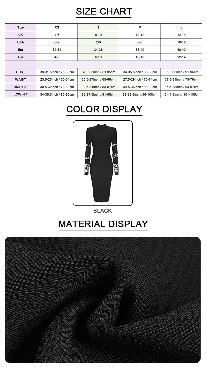 Crystal Luxury Bandage Midi Dress Fashion Closet Clothing
