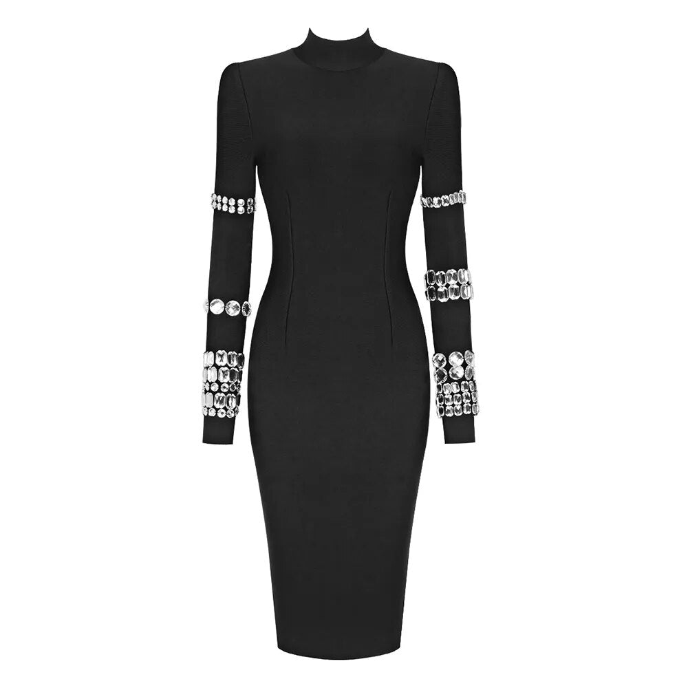 Crystal Luxury Bandage Midi Dress Fashion Closet Clothing