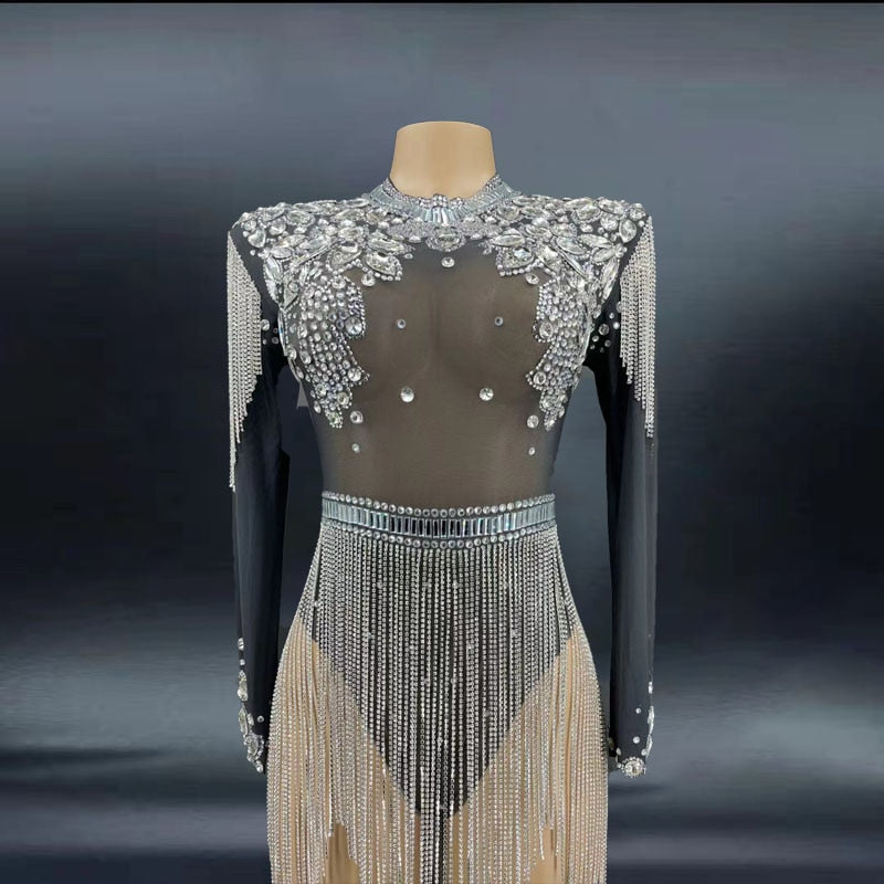 Crystal Mesh Bodysuit Dress Fashion Closet Clothing