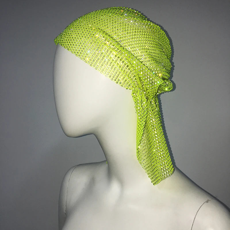 Crystal Rhinestone Fishnet Headscarf Fashion Closet Clothing