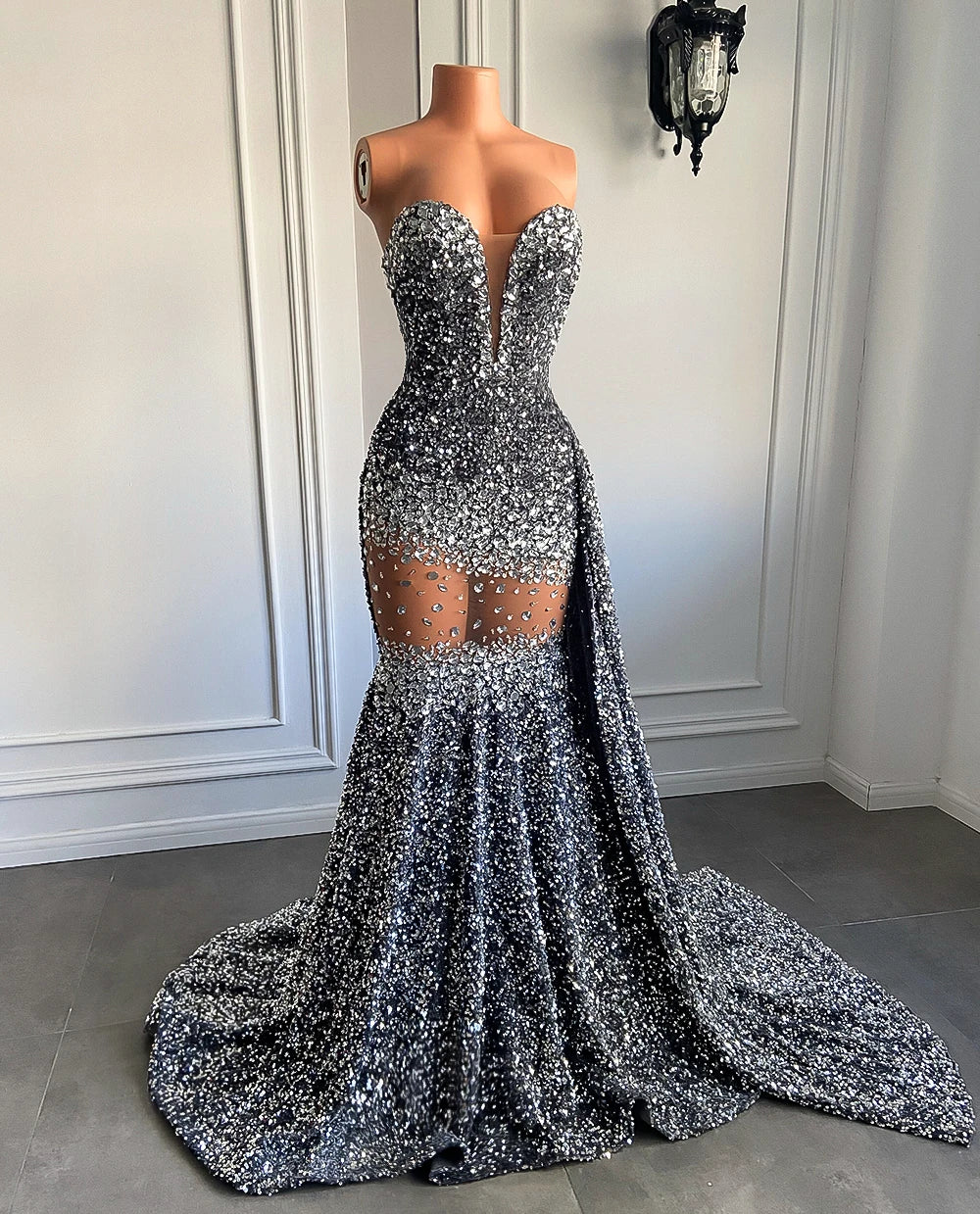 Crystal Sequin Mermaid Maxi Dress Fashion Closet Clothing