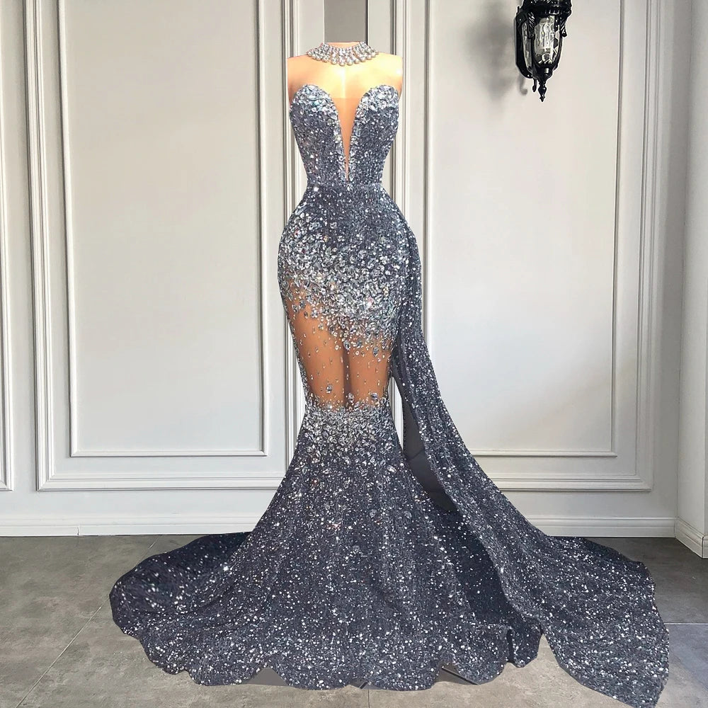 Crystal Sequin Mermaid Maxi Dress Fashion Closet Clothing
