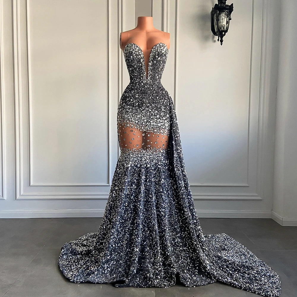 Crystal Sequin Mermaid Maxi Dress Fashion Closet Clothing