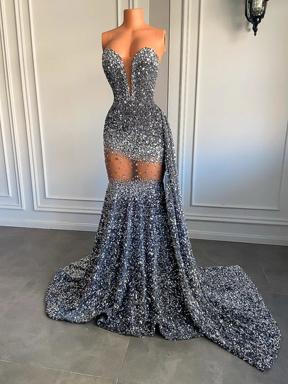 Crystal Sequin Mermaid Maxi Dress Fashion Closet Clothing