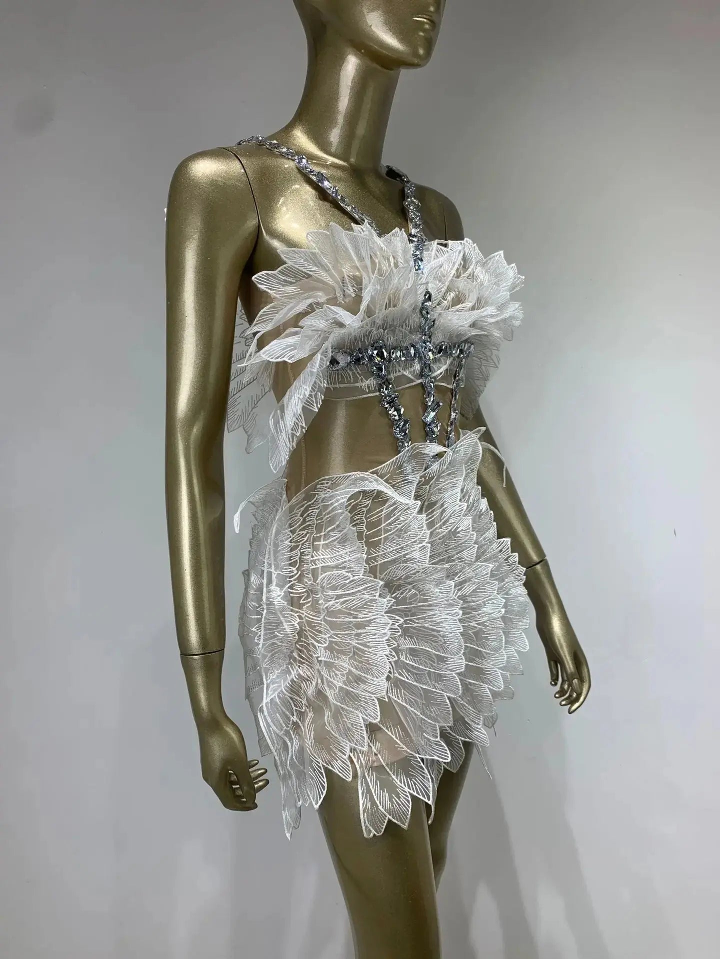 Crystal Swan Mini Dress Fashion Closet Clothing