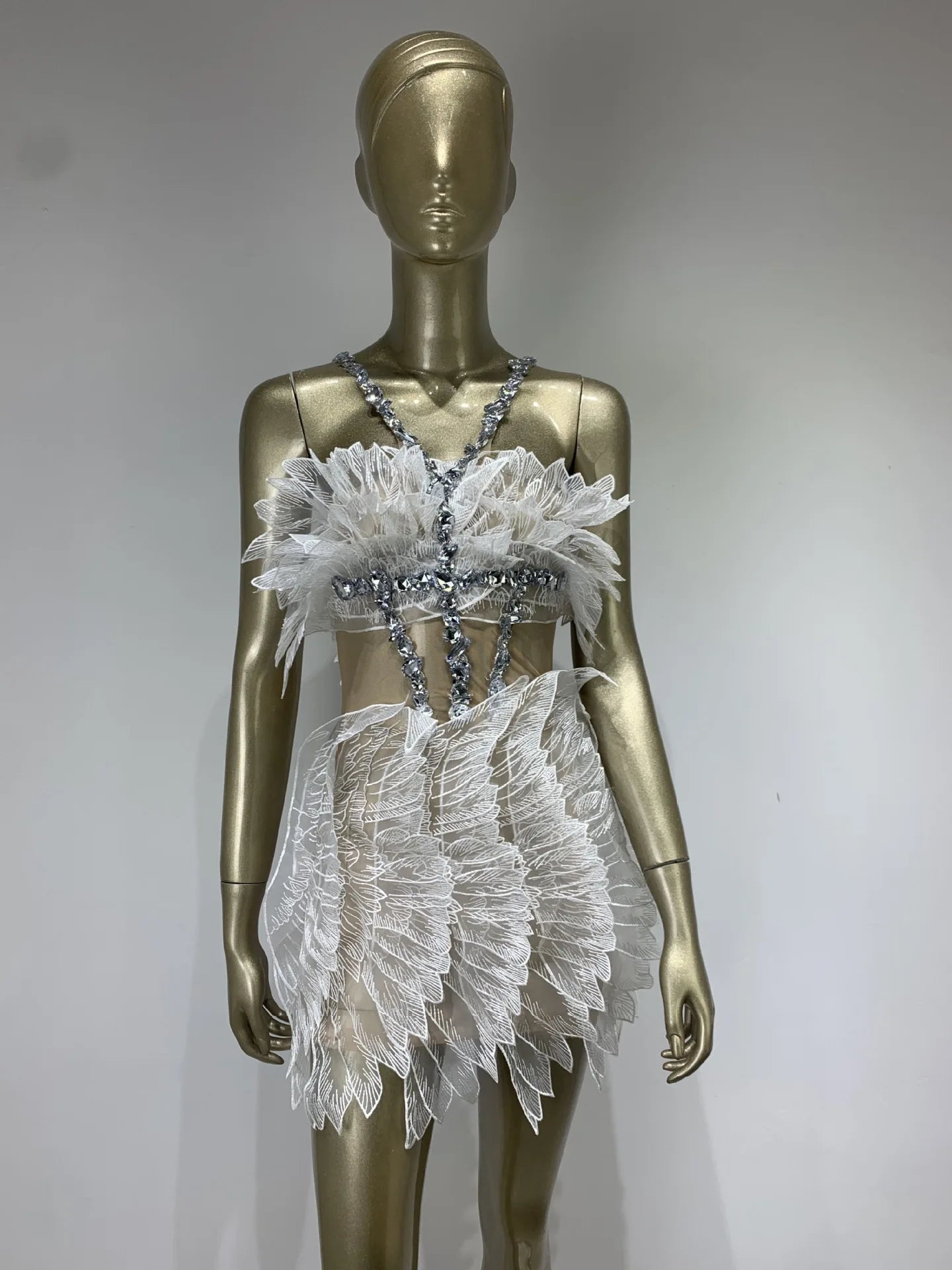 Crystal Swan Mini Dress Fashion Closet Clothing