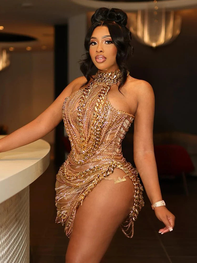 Cuban Link Mesh Dress Fashion Closet Clothing