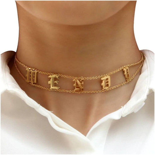 Custom Name Chocker Necklace Personalized Initials Letters Fashion Closet Clothing