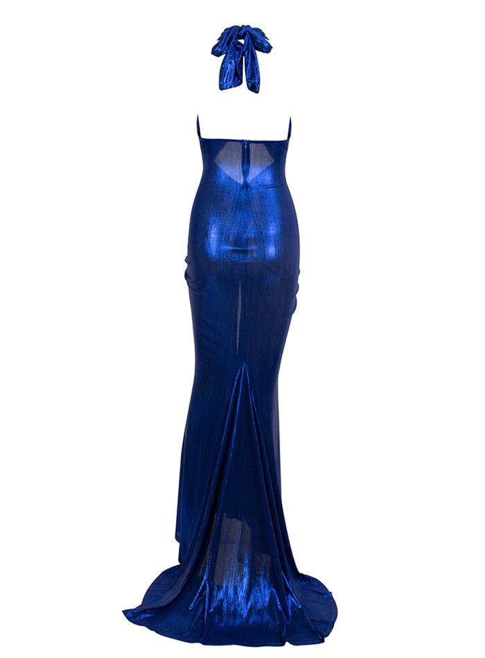 Cut Out Bodycon Maxi Dress- Blue Fashion Closet Clothing