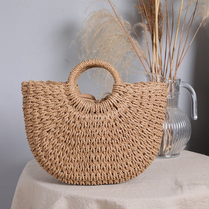 Woven Rattan Tote Handbag
