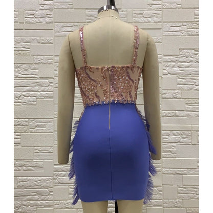 Diamond Feather Mini Dress Fashion Closet Clothing