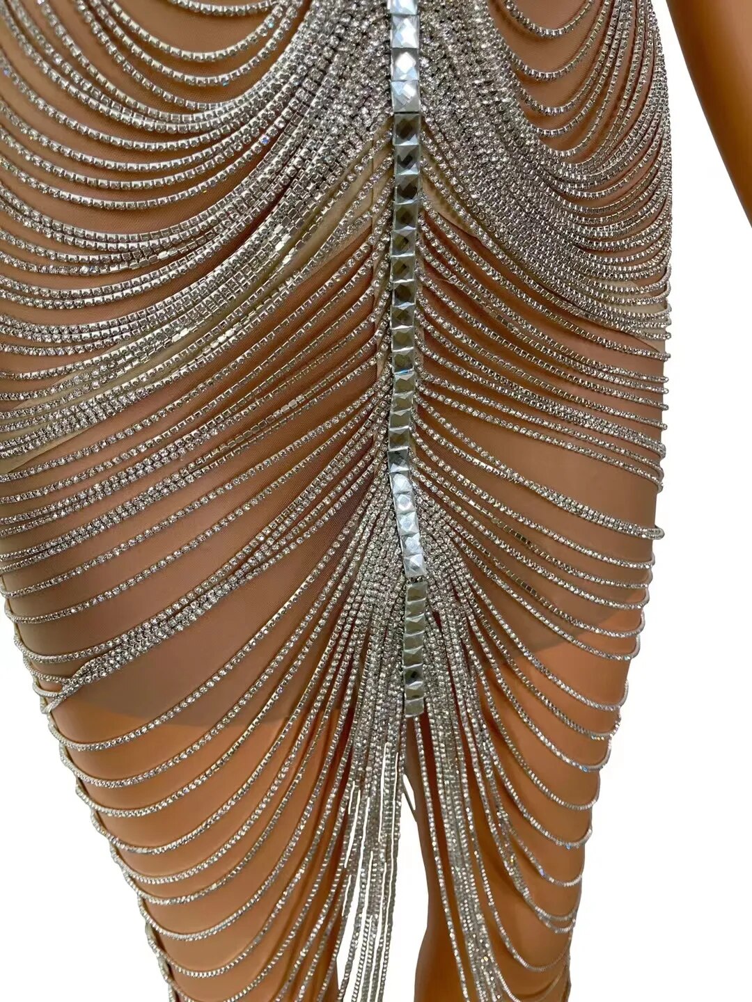 Diamond Tassel Fringe Mesh Dress Fashion Closet Clothing