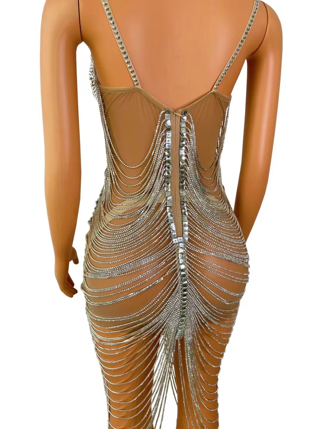 Diamond Tassel Fringe Mesh Dress Fashion Closet Clothing