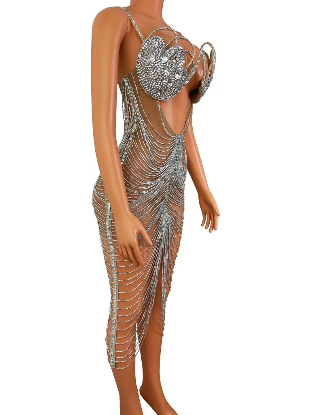 Diamond Tassel Fringe Mesh Dress Fashion Closet Clothing