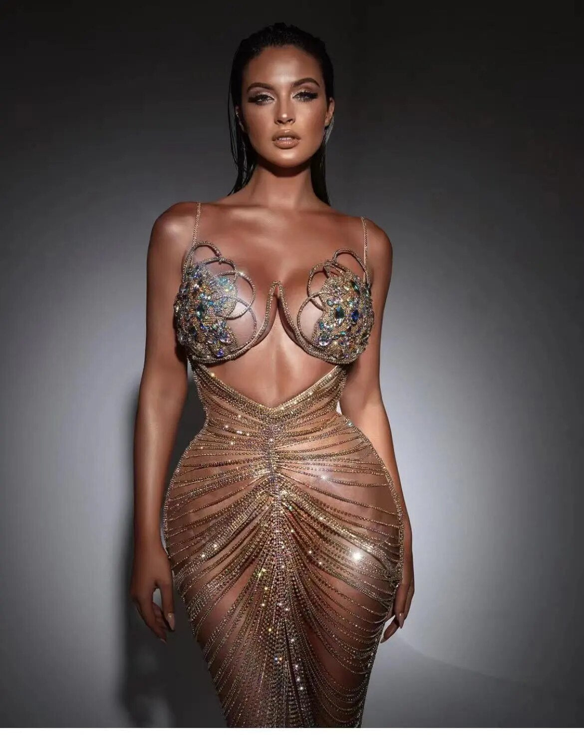 Diamond Tassel Fringe Mesh Dress Fashion Closet Clothing