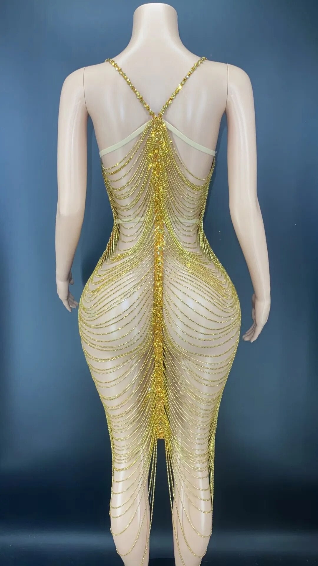 Diamond Tassel Fringe Mesh Dress Fashion Closet Clothing