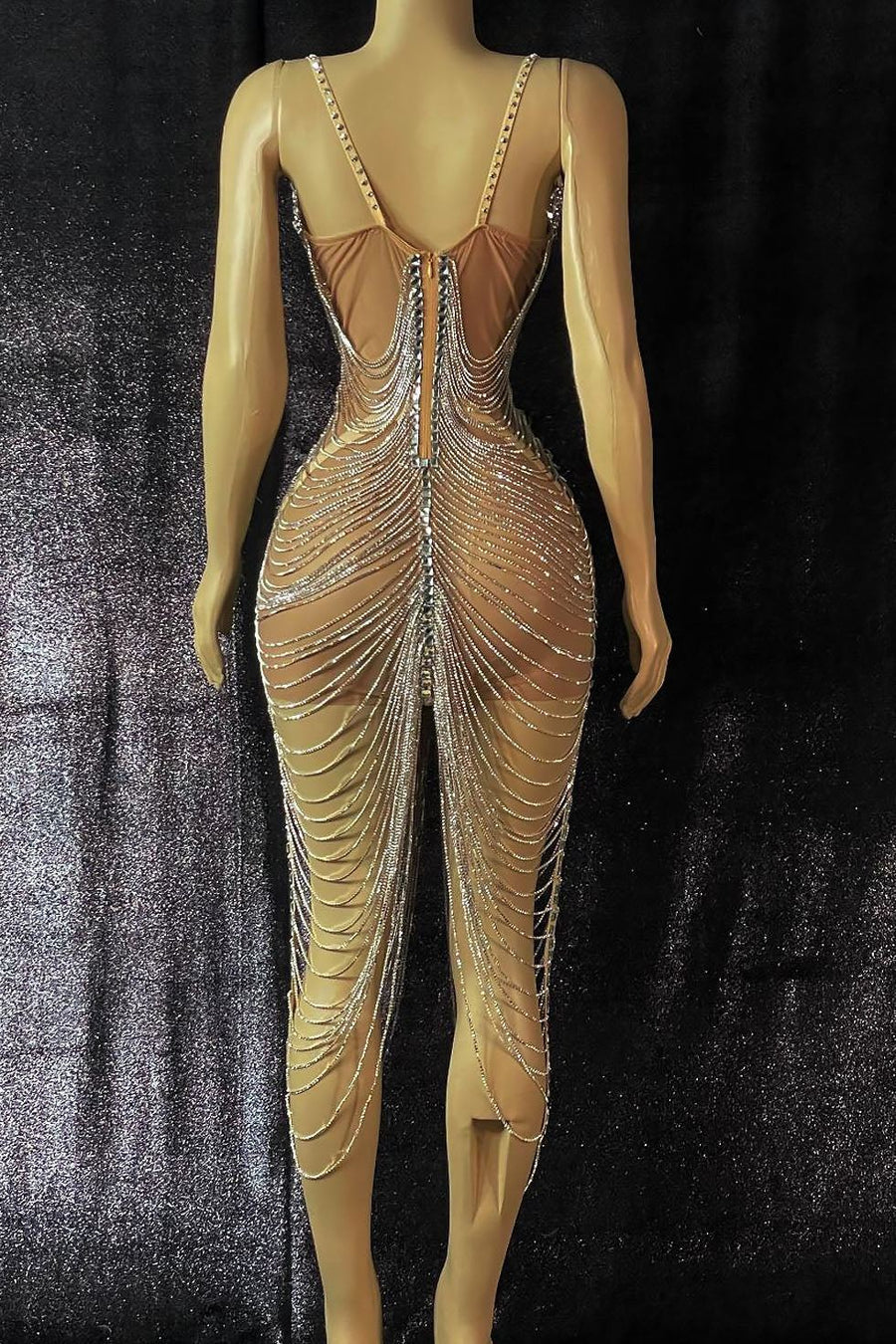 Diamond Tassel Fringe Mesh Dress Fashion Closet Clothing