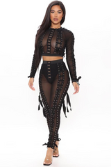 Diva Lace Up Mesh Pants Set Fashion Closet Clothing