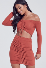 Do or Dye Off Shoulder Crop Top Set - Rust Fashion Closet Clothing
