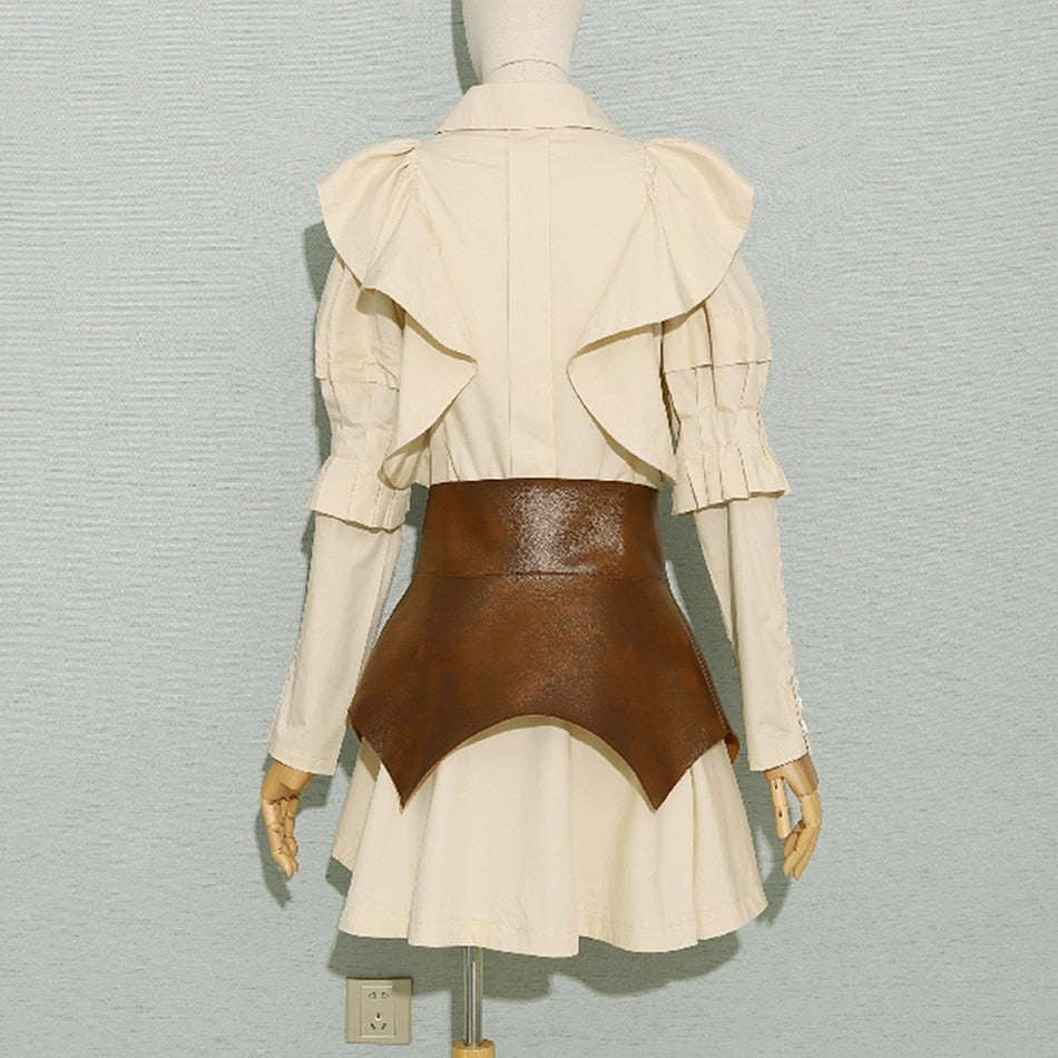 Elegant Chic Ruffled Belt Mini Dress Fashion Closet Clothing