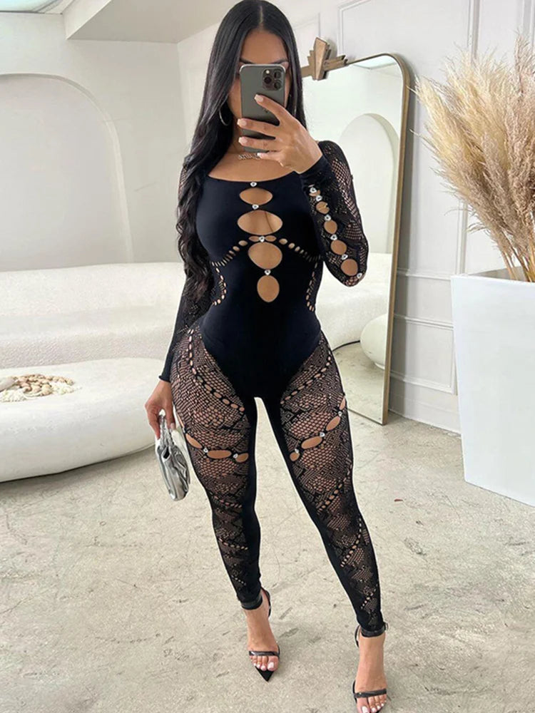 Embellished Long-sleeved Jumpsuit Fashion Closet Clothing