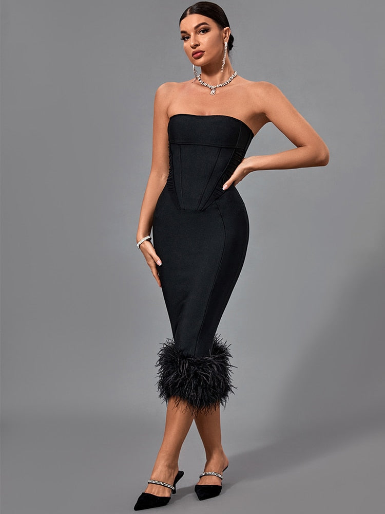 Black Feather Bandage store Dress