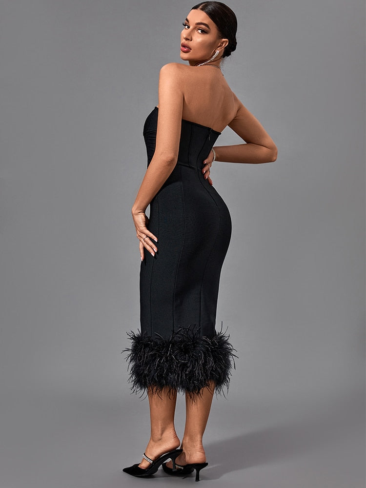 Feather Bandage Dress- Black Fashion Closet Clothing