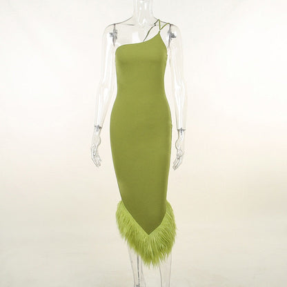 Feather Bodycon Midi Dress Fashion Closet Clothing