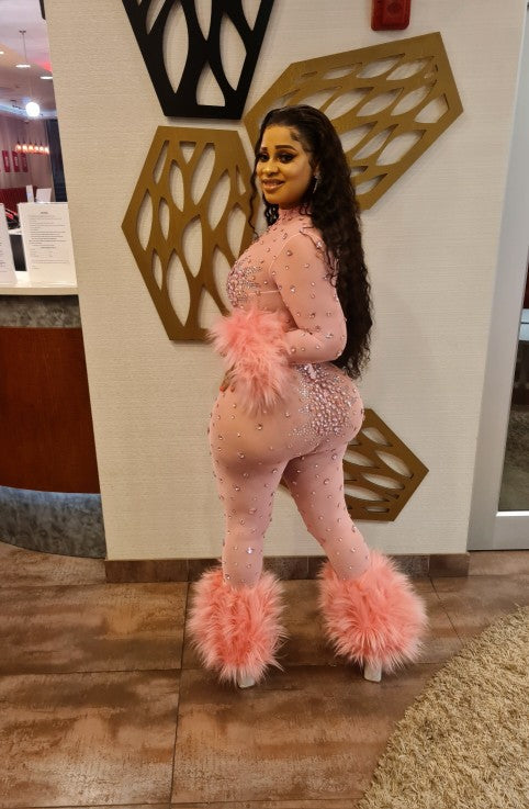 Feather Rhinestone Jumpsuit Fashion Closet Clothing