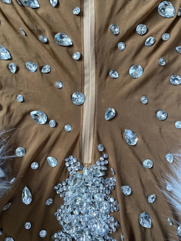 Feather Rhinestone Jumpsuit Fashion Closet Clothing