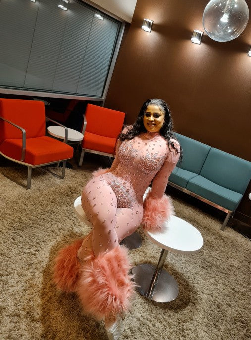 Feather Rhinestone Jumpsuit Fashion Closet Clothing