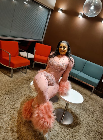 Feather Rhinestone Jumpsuit Fashion Closet Clothing