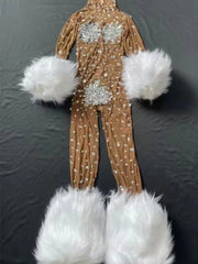 Feather Rhinestone Jumpsuit Fashion Closet Clothing