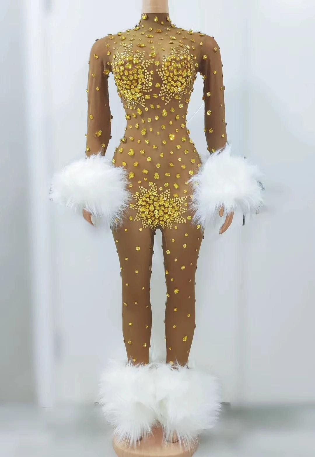 Feather Rhinestone Jumpsuit Fashion Closet Clothing