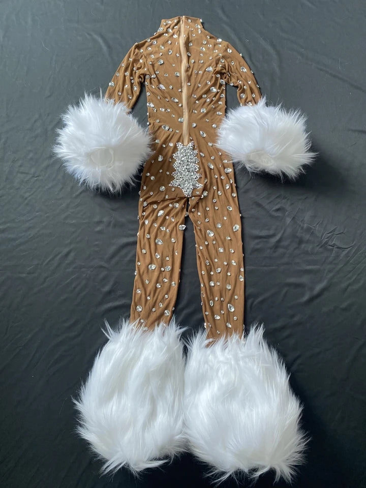 Feather Rhinestone Jumpsuit Fashion Closet Clothing