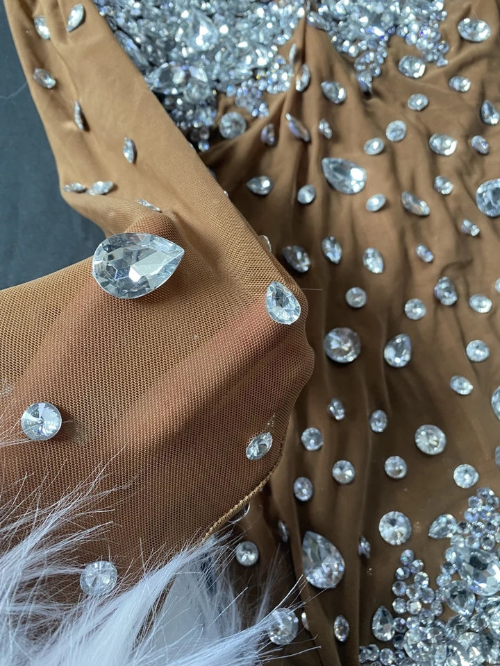 Feather Rhinestone Jumpsuit Fashion Closet Clothing