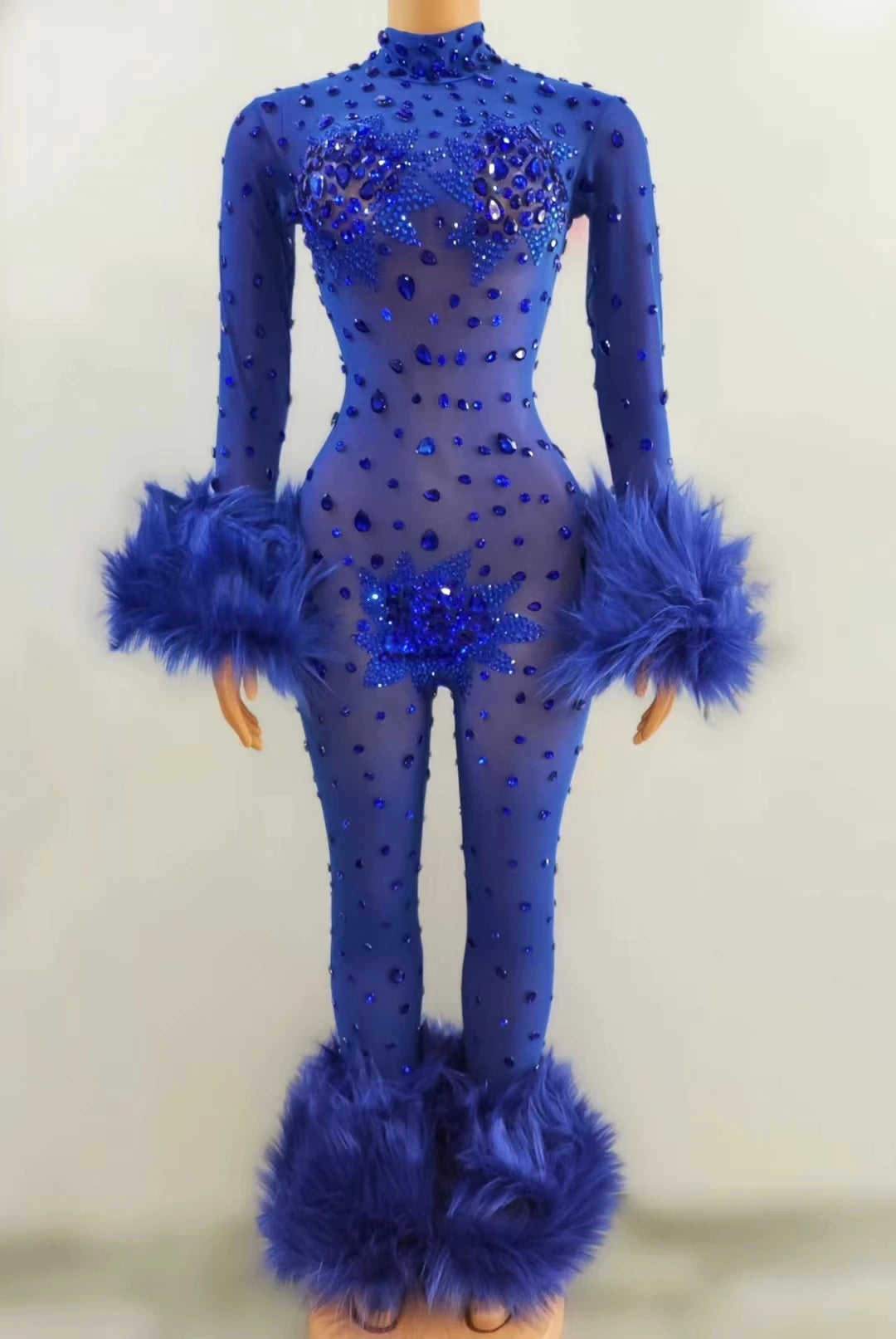 Feather Rhinestone Jumpsuit Fashion Closet Clothing