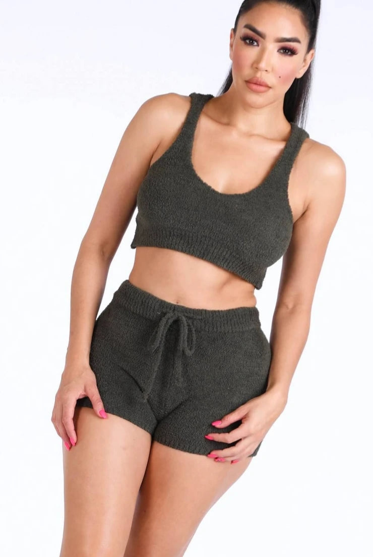 Feel the Vibe Knitted Set- Olive Fashion Closet Clothing