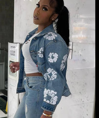 Floral Print Denim Jackets Fashion Closet Clothing