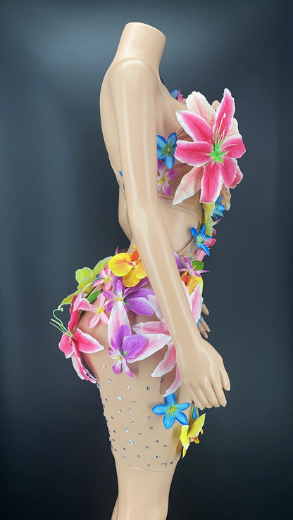 Flower Sexy Mesh Dress Fashion Closet Clothing