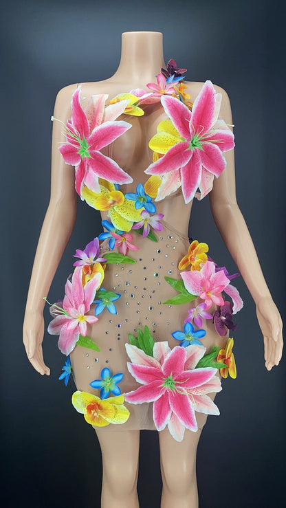 Flower Sexy Mesh Dress Fashion Closet Clothing