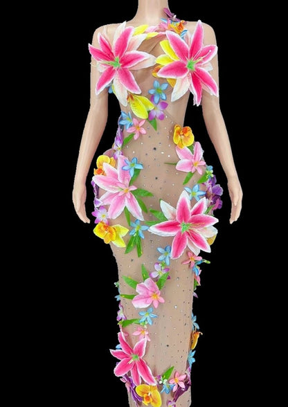 Flower Sexy Mesh Dress Fashion Closet Clothing